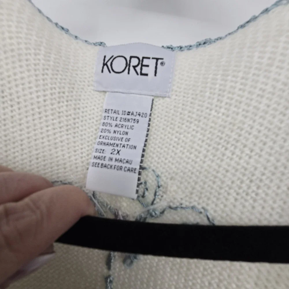 Vintage Koret Embroidered Sweater Vest Women 2X Ivory Beads Boho Cottage Grandma